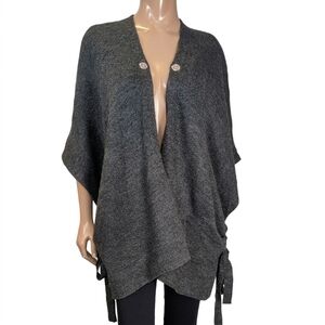 Michael Kors Charcoal Grey Knit Poncho Lace Up Grommet Cape Sweater Womens O/S